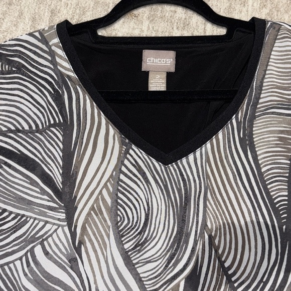 Chico's Sz 2 Large 12 lightweight flowy top dolman sleeves Brown black cream - Picture 3 of 7